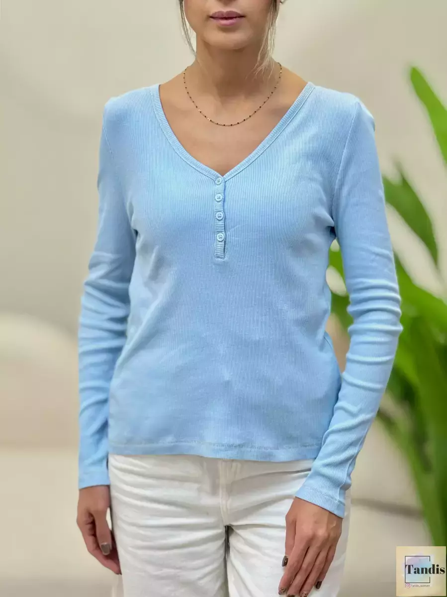 بلوز آستین بلند کبریتی جلو دکمه(نخ زری)