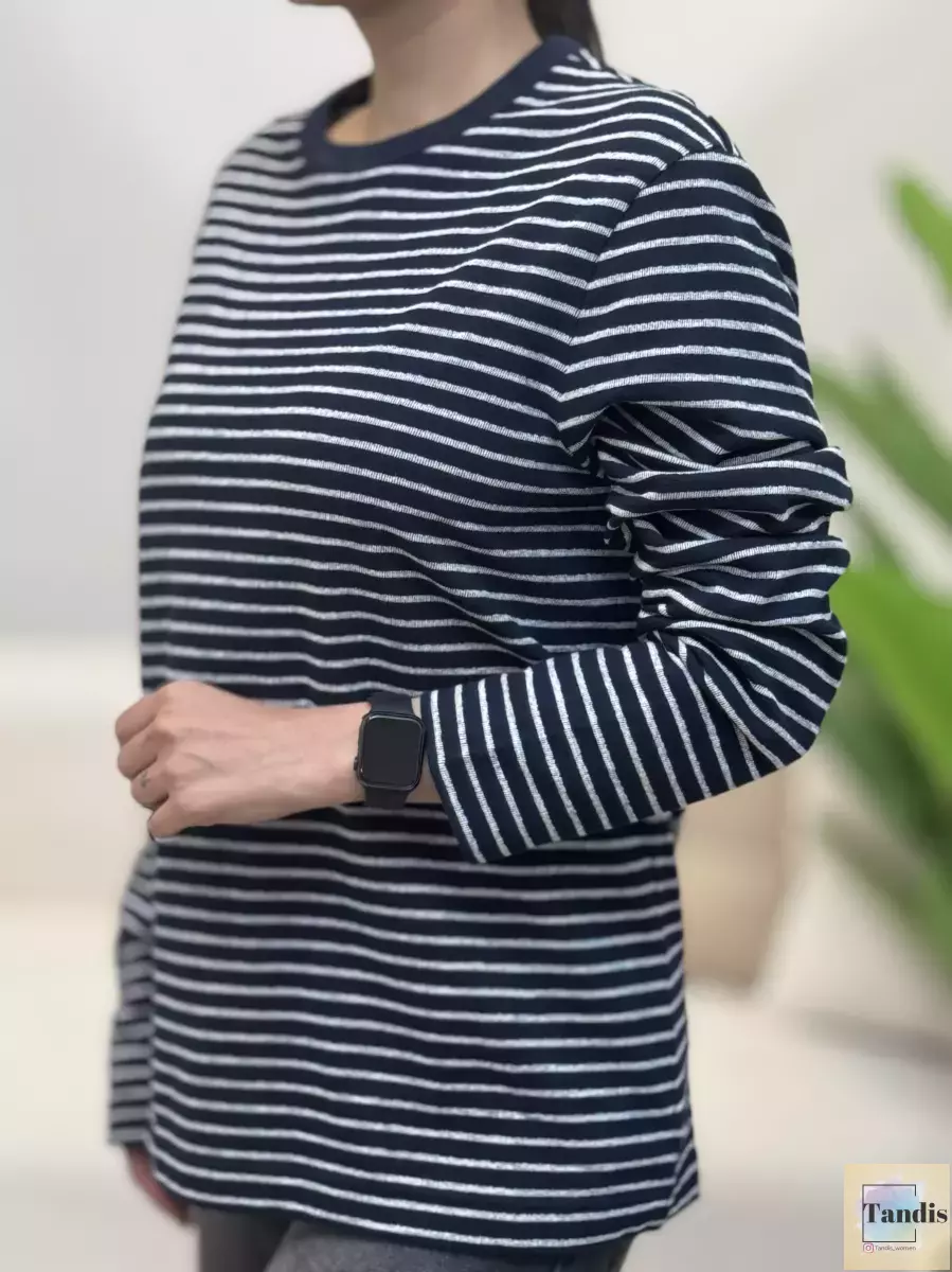 تیشرت آستین بلند راه راه M.S(سفید/سرمه ای)