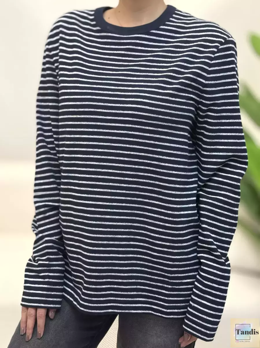 تیشرت آستین بلند راه راه M.S(سفید/سرمه ای)