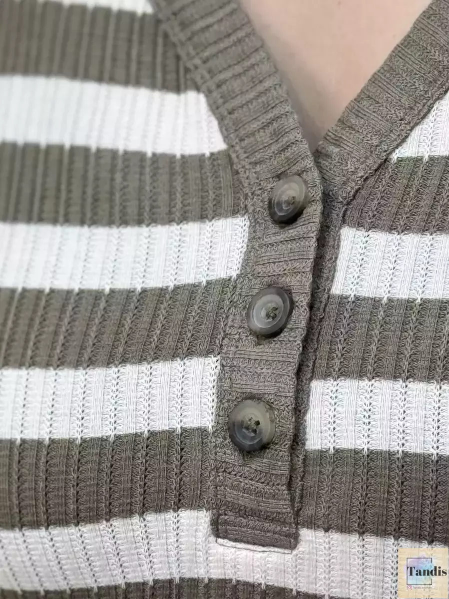 بافت ریز راه راه جلو دکمه (سبز/مشکی)