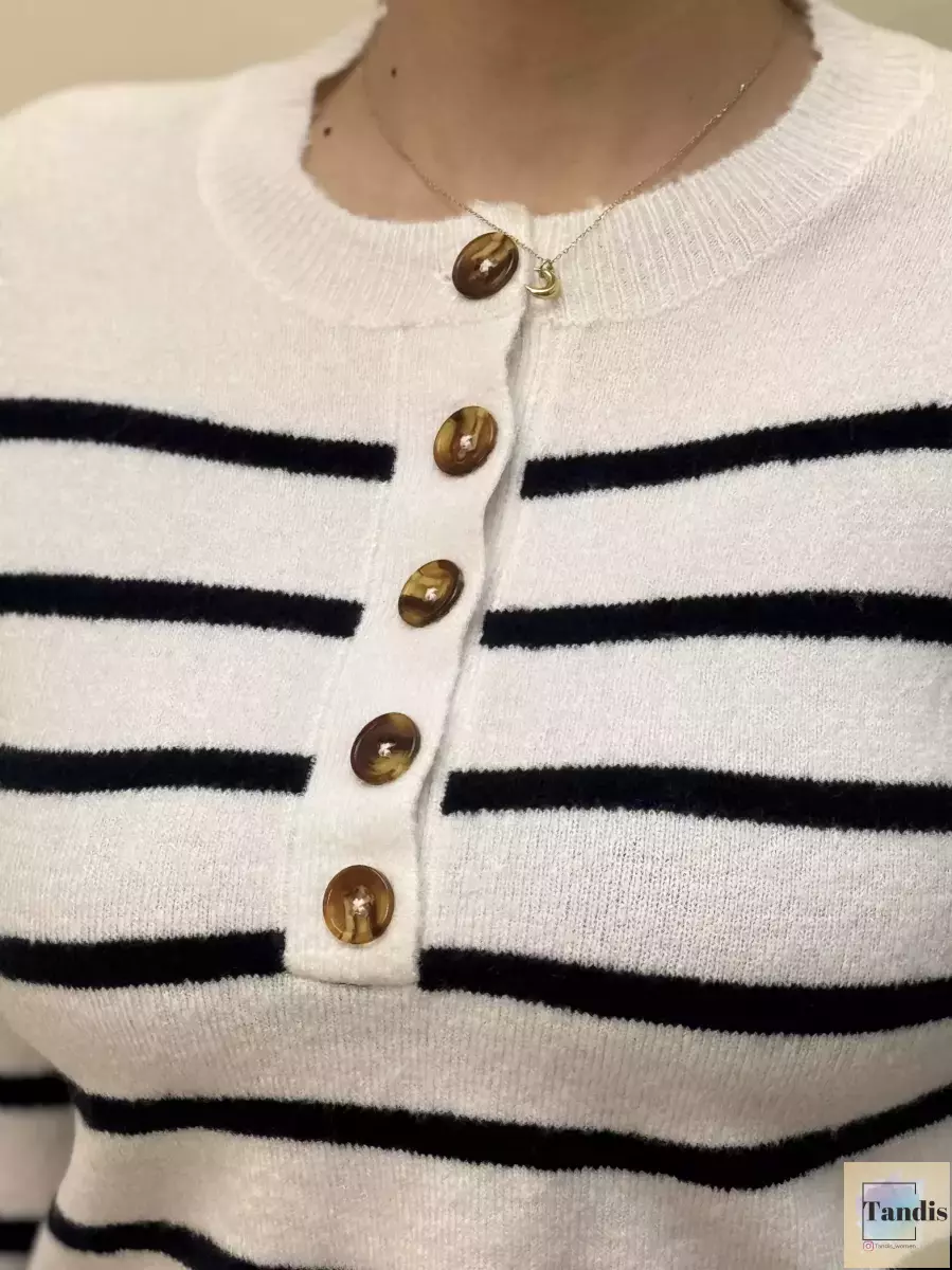 بافت راه راه جلو دکمه(سفید/نسکافه ای)