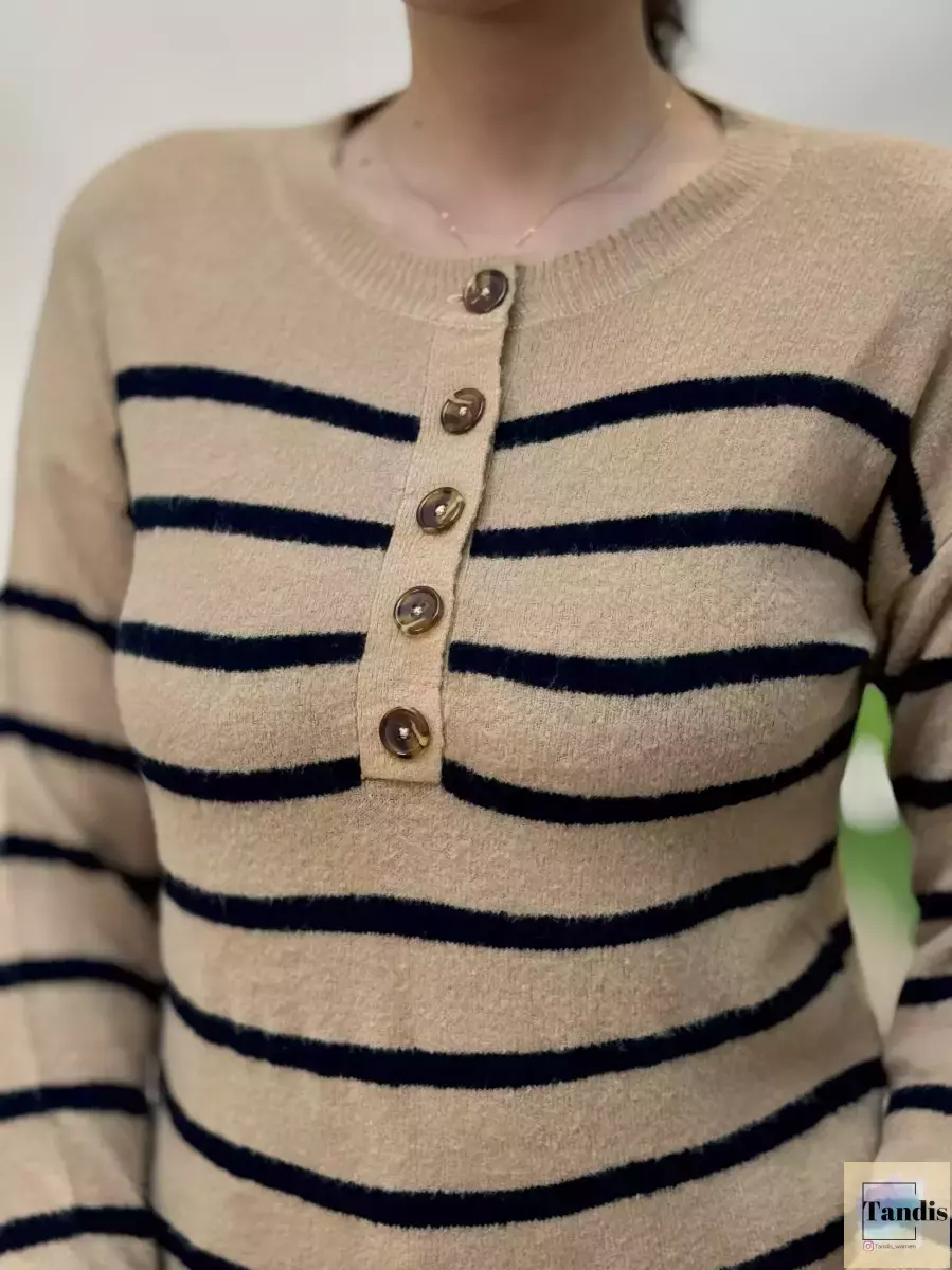 بافت راه راه جلو دکمه(سفید/نسکافه ای)