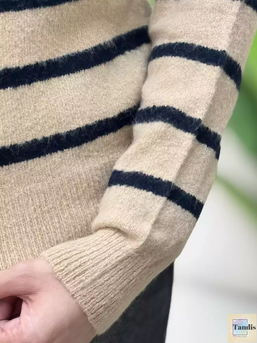 بافت راه راه جلو دکمه(سفید/نسکافه ای)