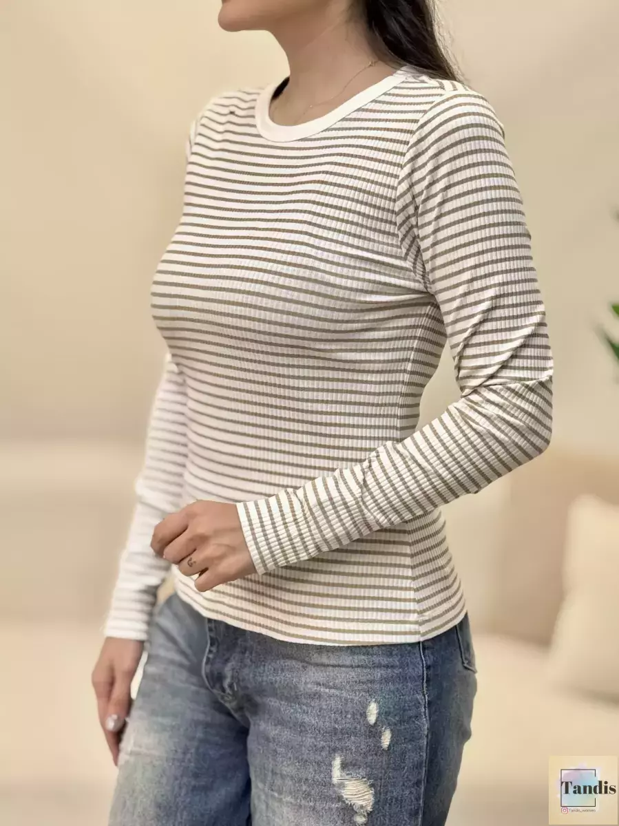 بلوز آستین بلند کبریتی راه راه جدید