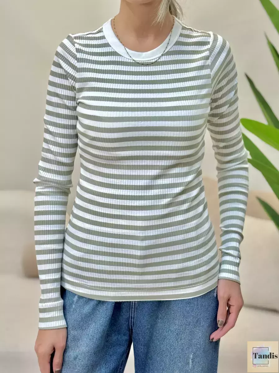 بلوز آستین بلند کبریتی راه راه جدید