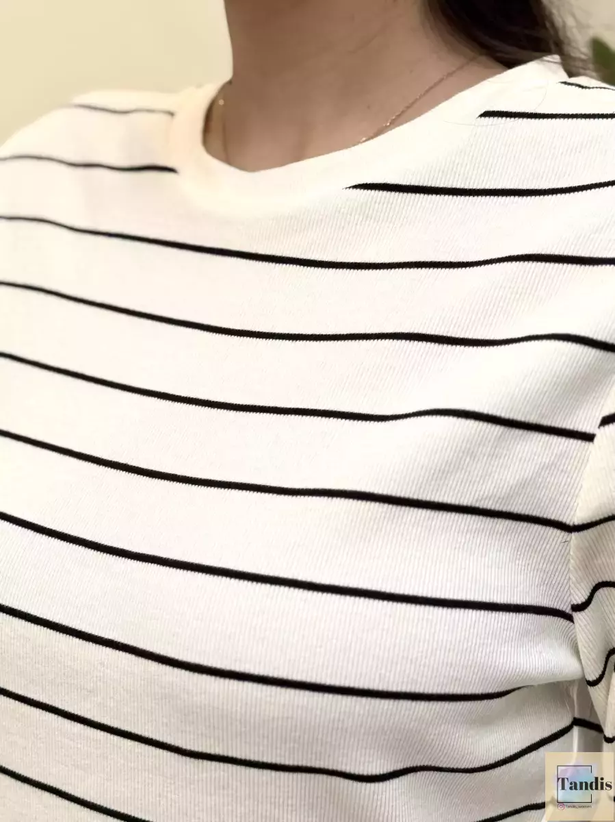 بلوز آستین بلند کبریتی راه راه شیری