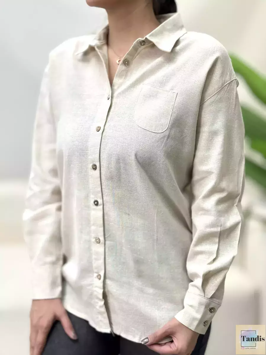 شومیز لینن دکمه چوبی (چند رنگ)