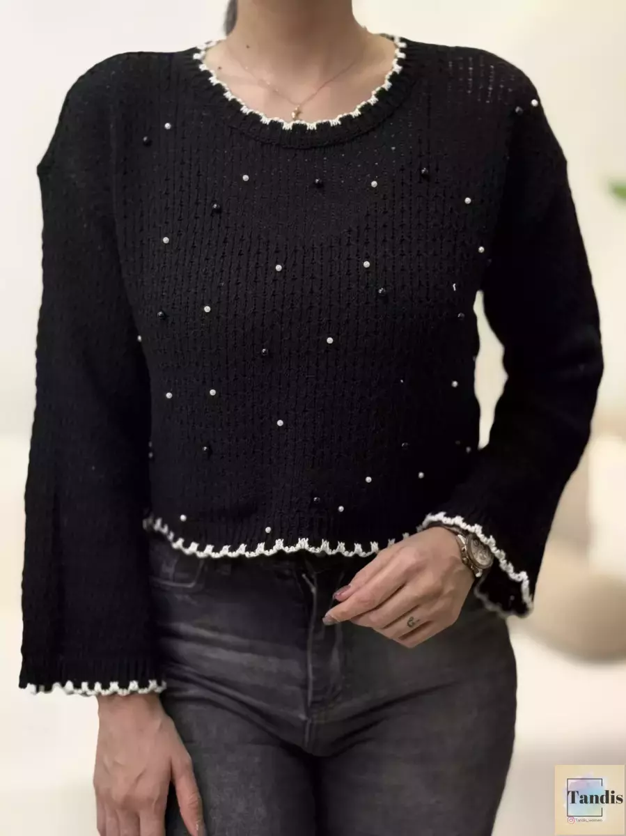 بافت کراپ مرواریدی (سفید/مشکی)