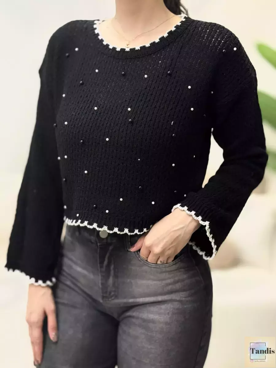 بافت کراپ مرواریدی (سفید/مشکی)