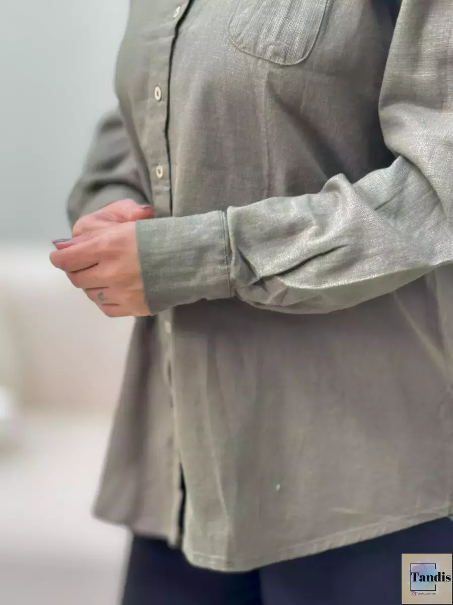 شومیز لینن دکمه چوبی (چند رنگ)