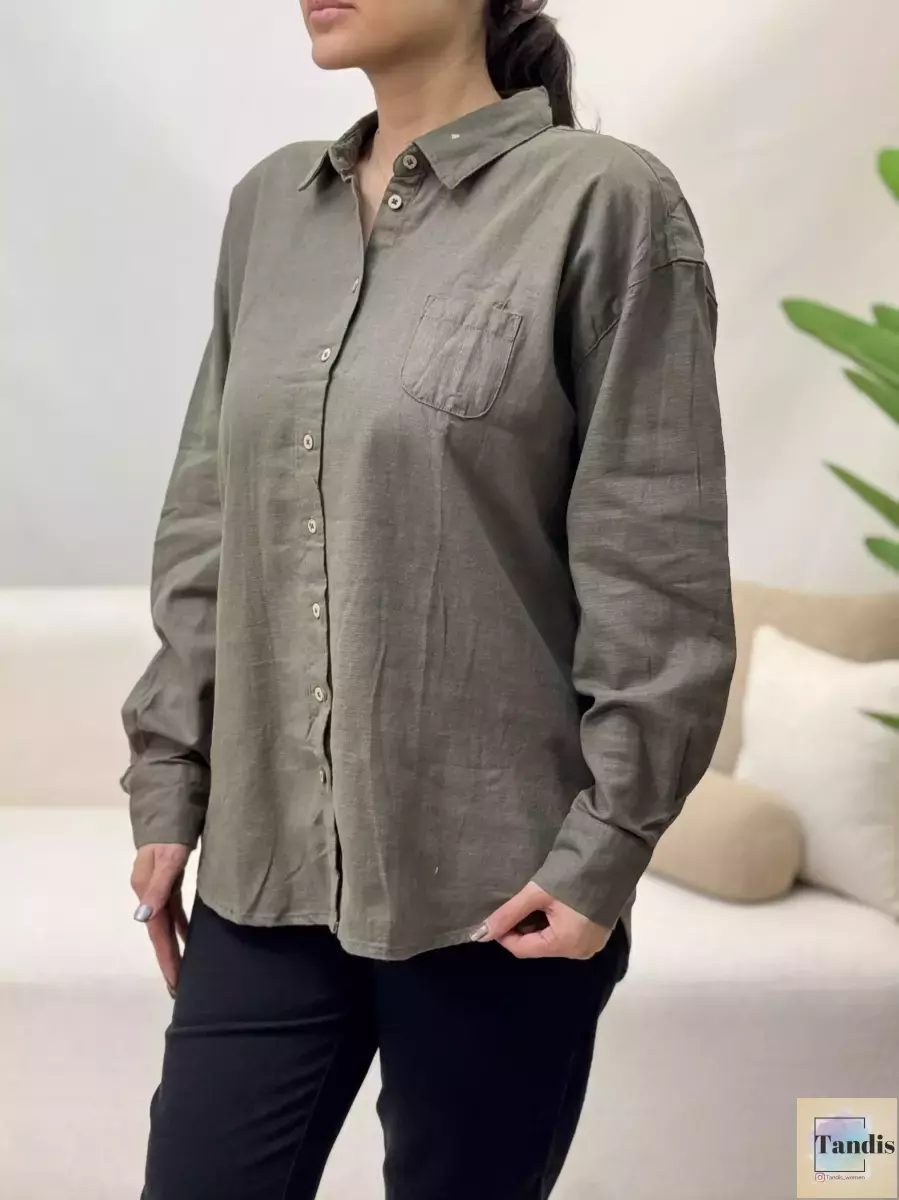 شومیز لینن دکمه چوبی (چند رنگ)