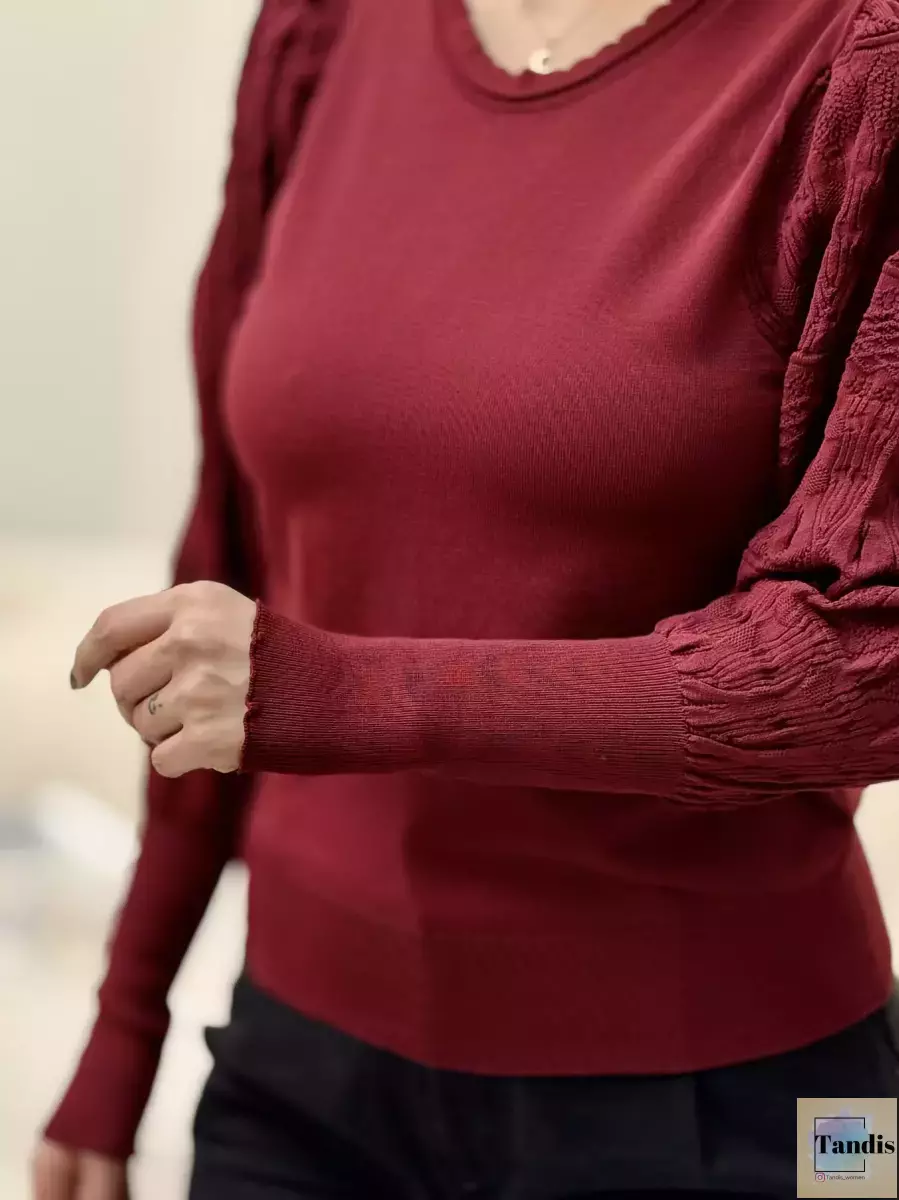 بافت آستین پفی مدل دار 3 رنگ