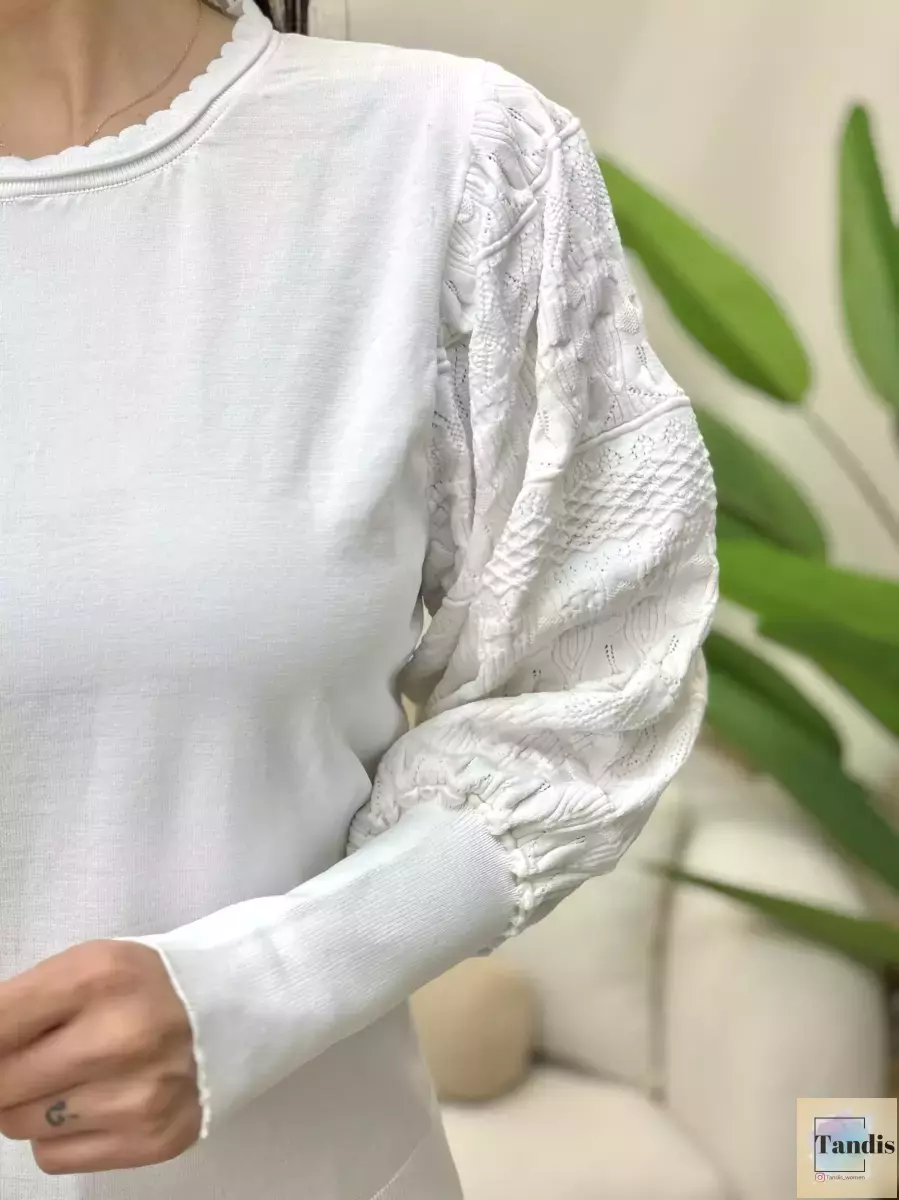 بافت آستین پفی مدل دار 3 رنگ