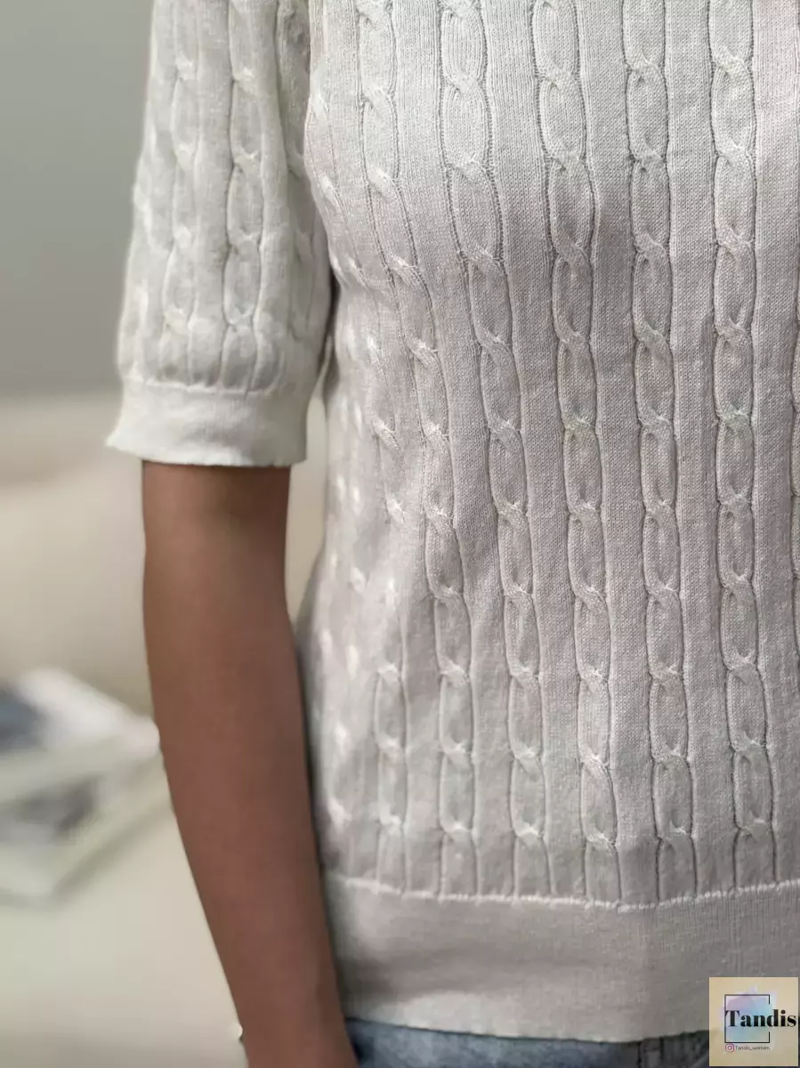 بافت شیری آستین کوتاه یقه هفت