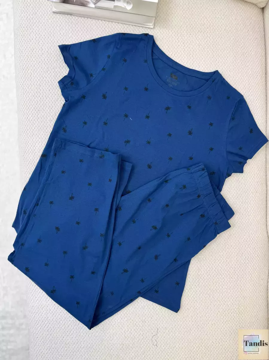 ست تیشرت شلوارقرمز طرحدار و آبی طرح نخل