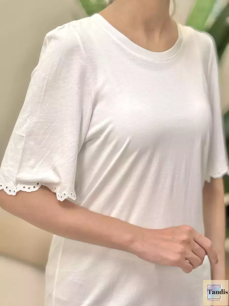 تیشرت آستین خامه دوزی سفید