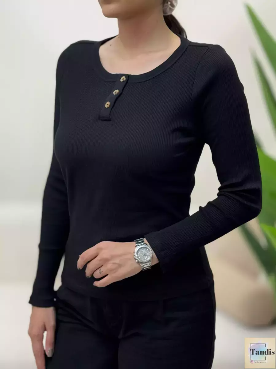 بلوز کبریتی جلودکمه (کرم_مشکی)