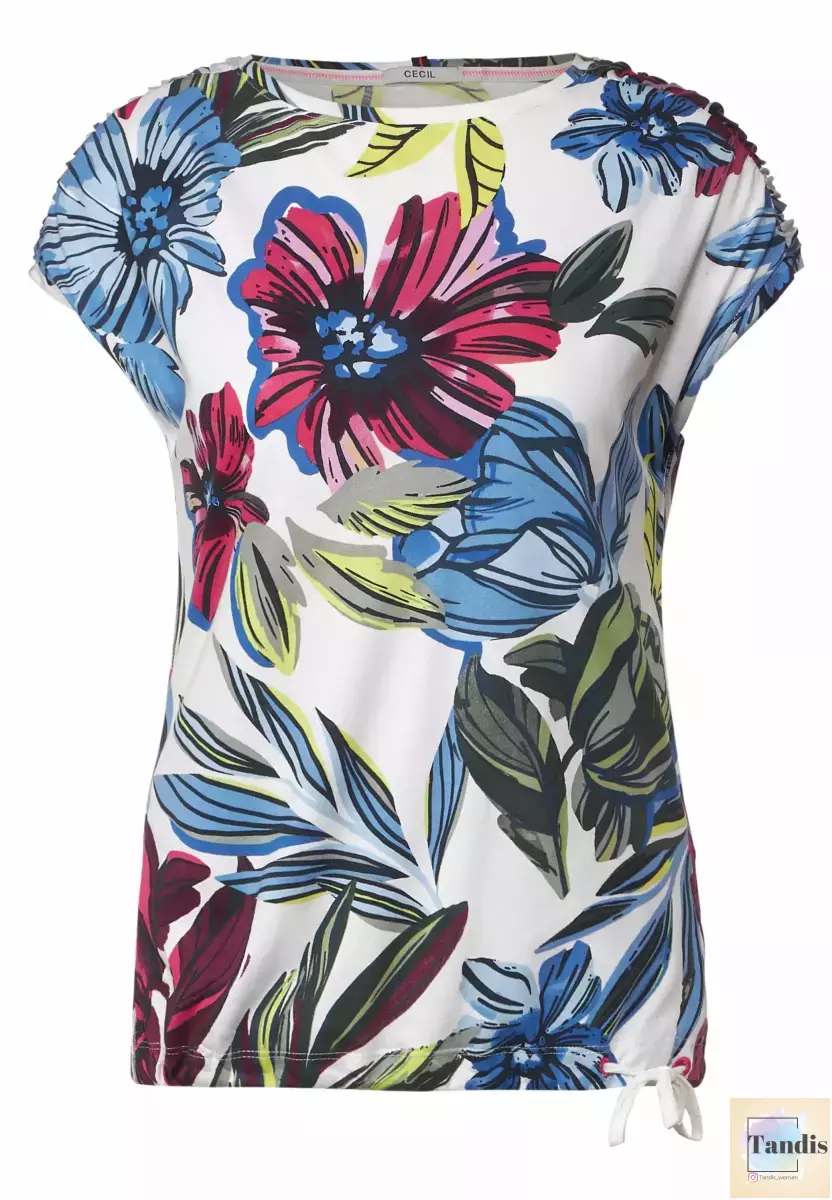 تیشرت گلدار سیسیل (سفید-سبز)