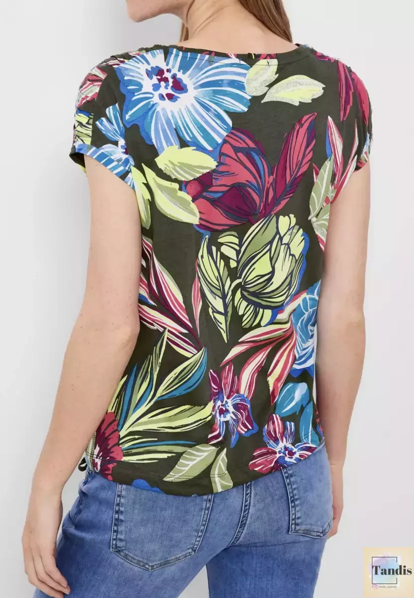 تیشرت گلدار سیسیل (سفید-سبز)