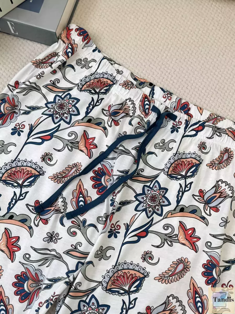 شلوار راحتی سفید گلدار