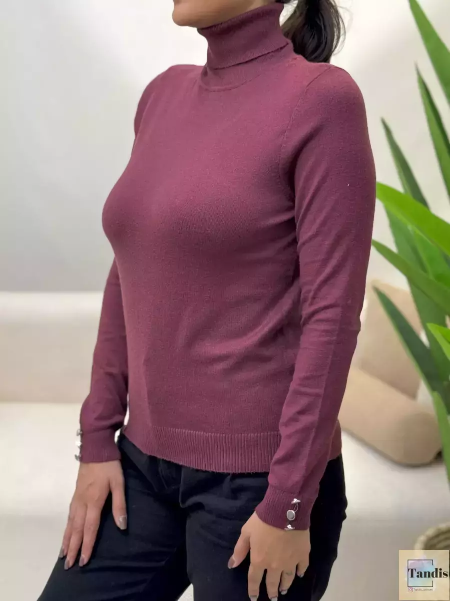 بافت یقه اسکی آستین دکمه