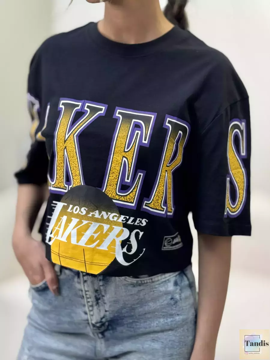 تیشرت کراپ باکسی مشکی(lakers)