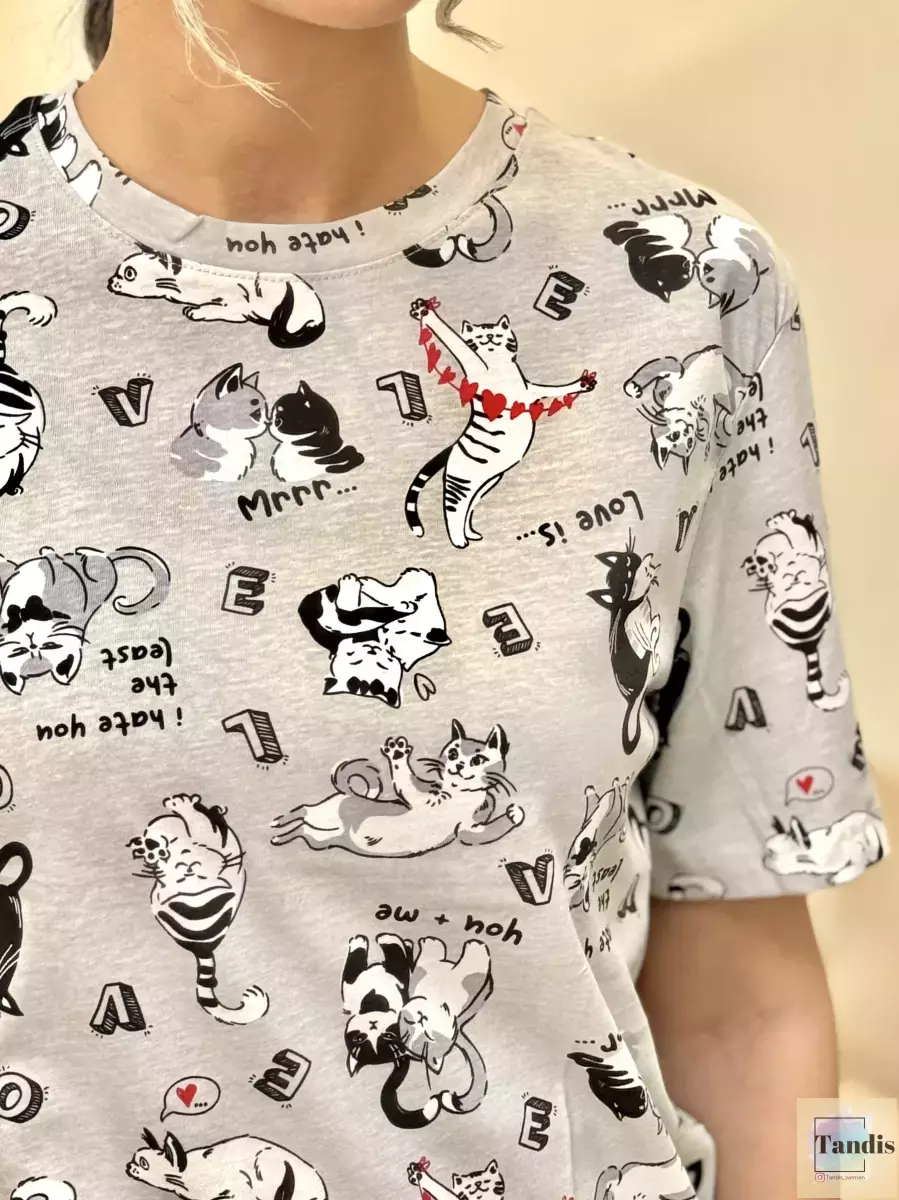 تیشرت طوسی طرح گربه