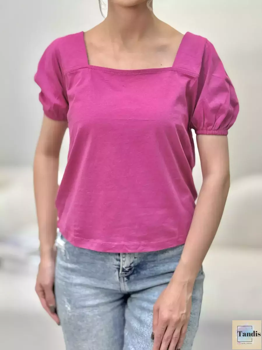 تیشرت یقه خشتی آستین کشی