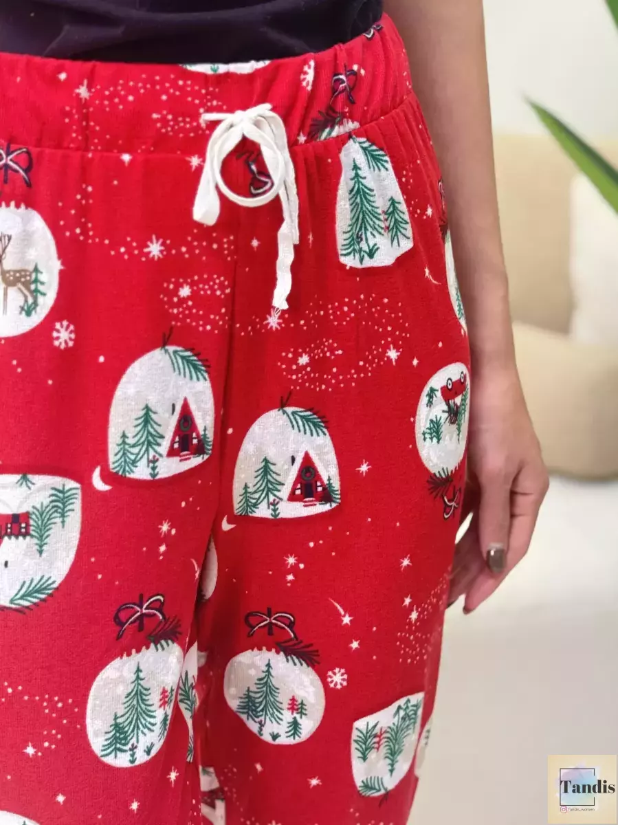شلوار راحتی موهرطرح کریسمس قرمز