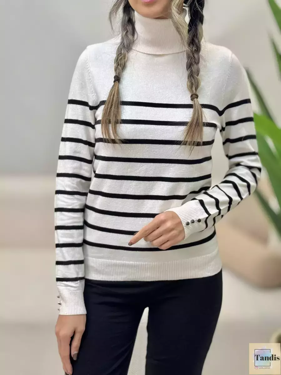 بافت راه راه آستین دکمه