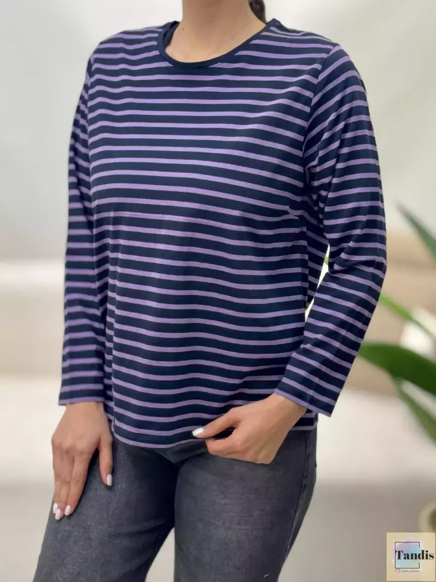 بلوز آستین بلند راه راه بنفش