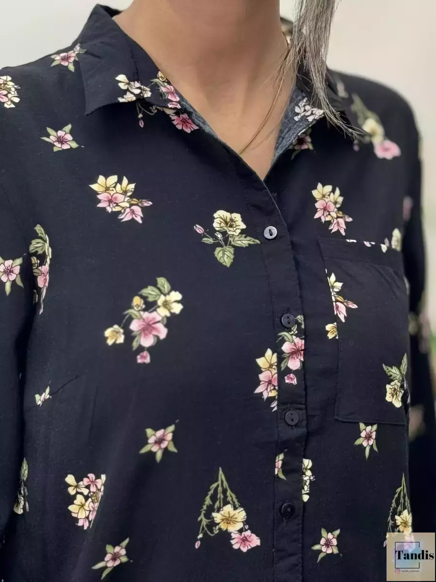 شومیز مشکی گل دار sinsay