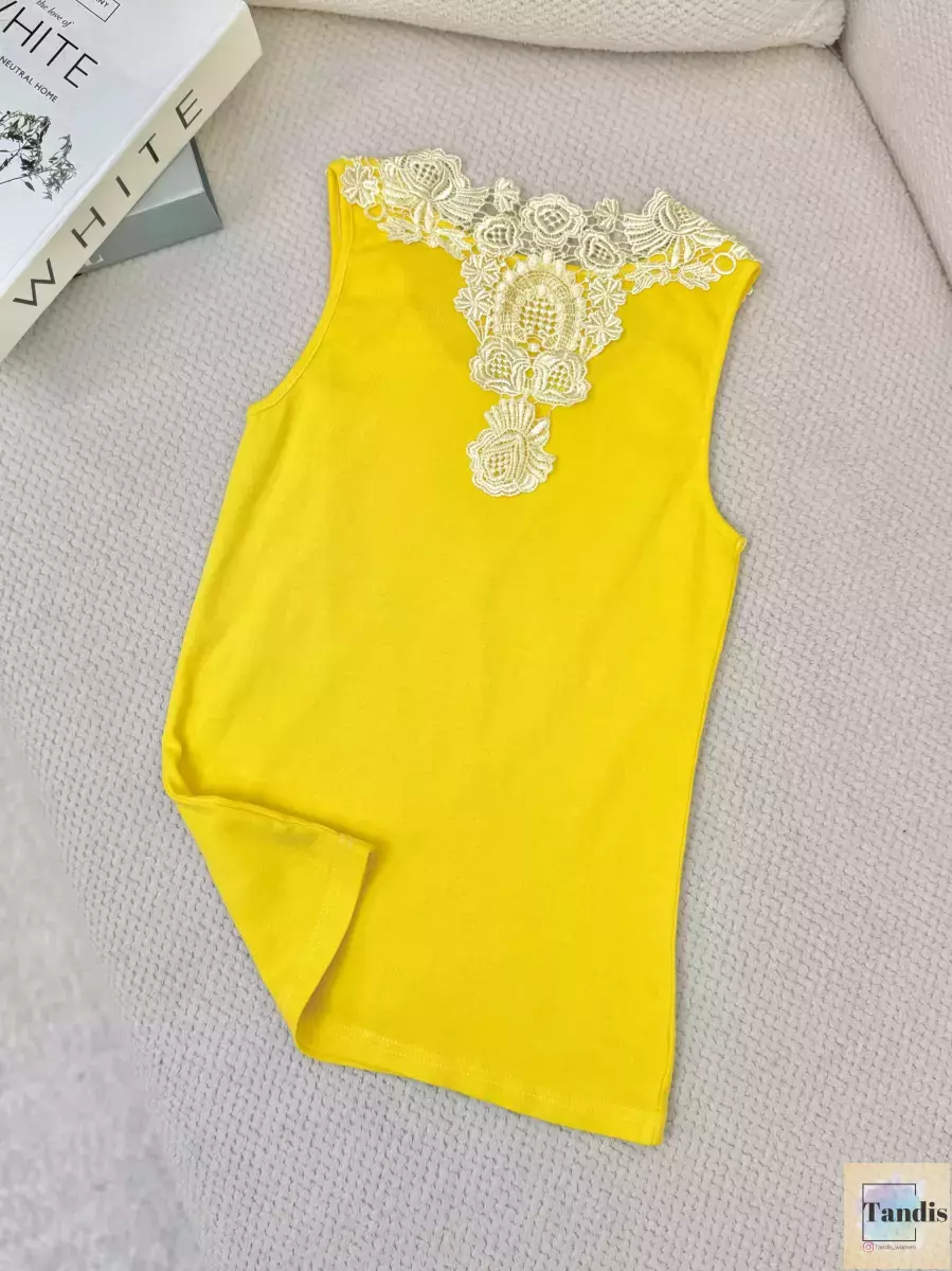 تاپ گیپور دار سفید و زرد حراجی