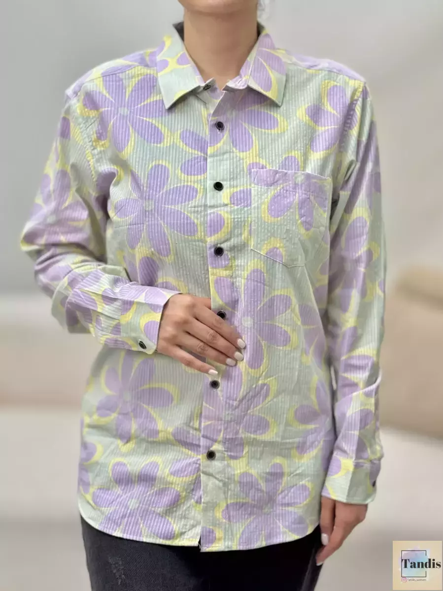 شومیز حراجی گل دار یاسی