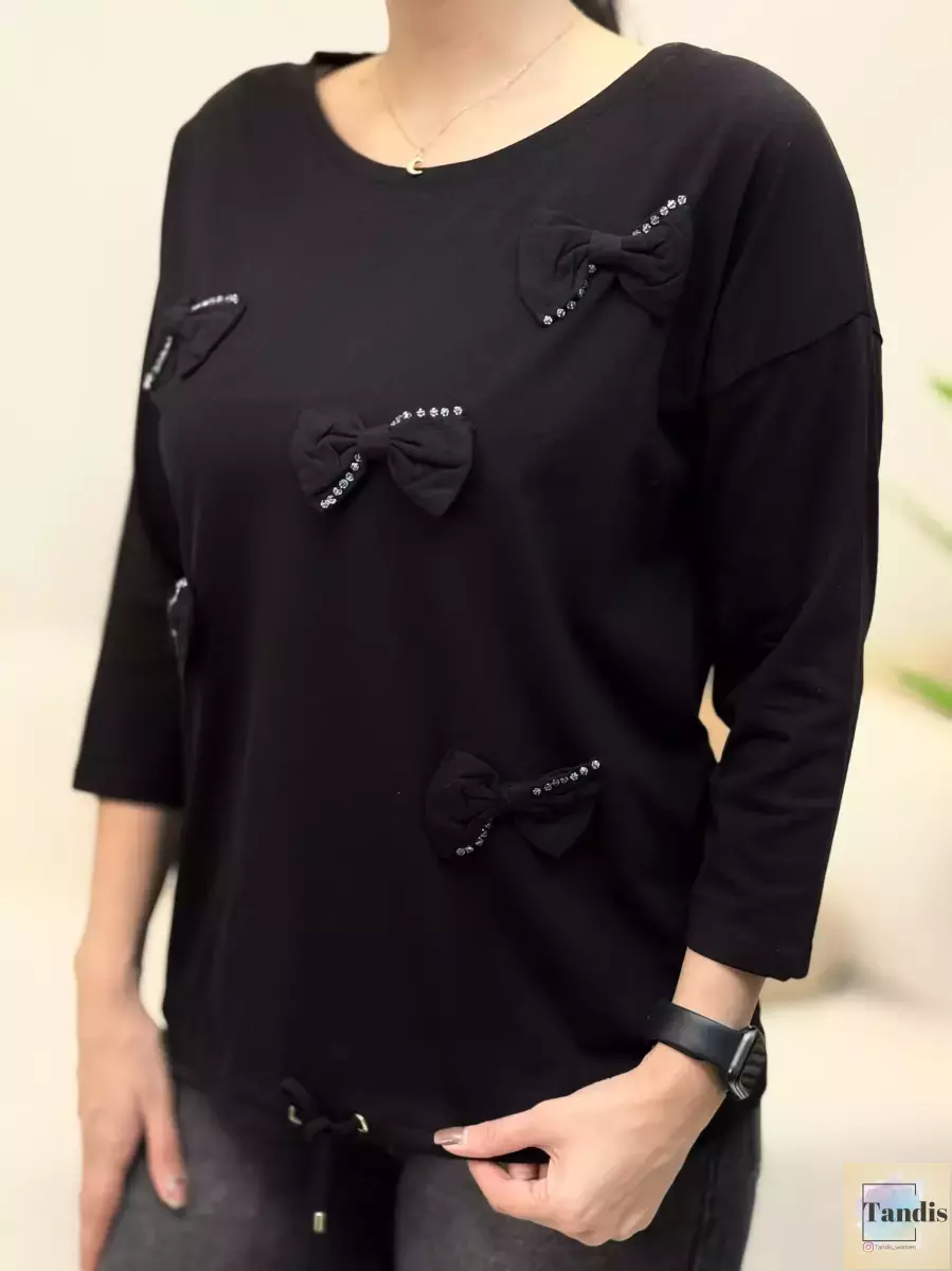 بلوز آستین بلند طرح پاپیون