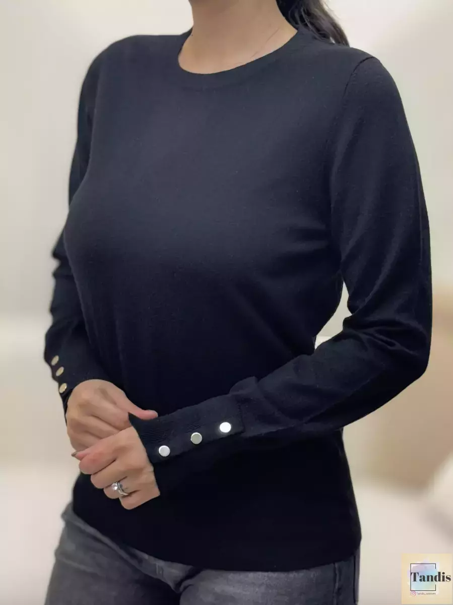 بافت یقه گرد آستین دکمه