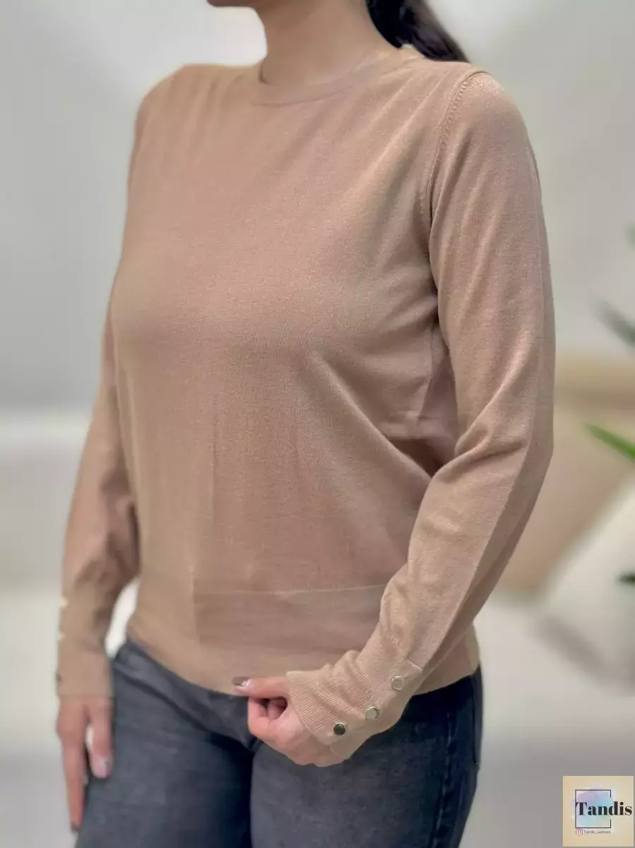 بافت یقه گرد آستین دکمه