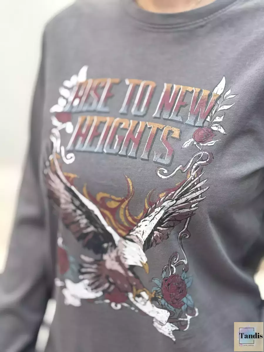 تیشرت آستین بلندچاپ دار طوسی