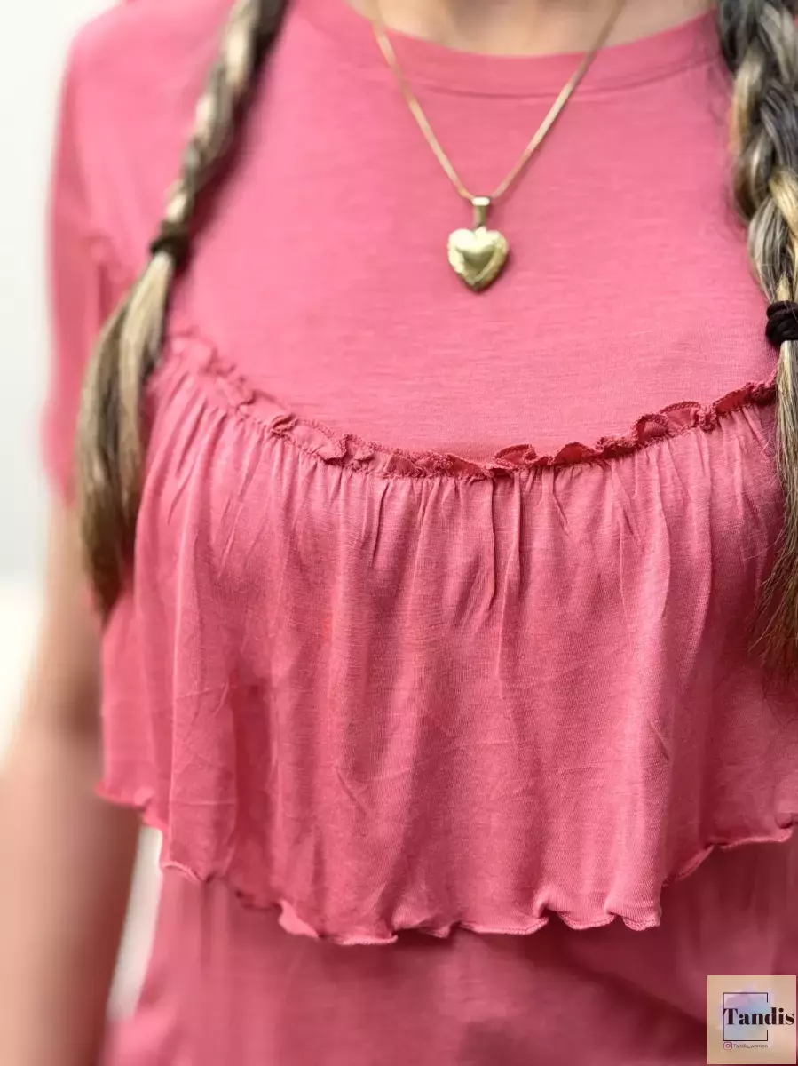 تیشرت ویسکوز گلبهی چیندار