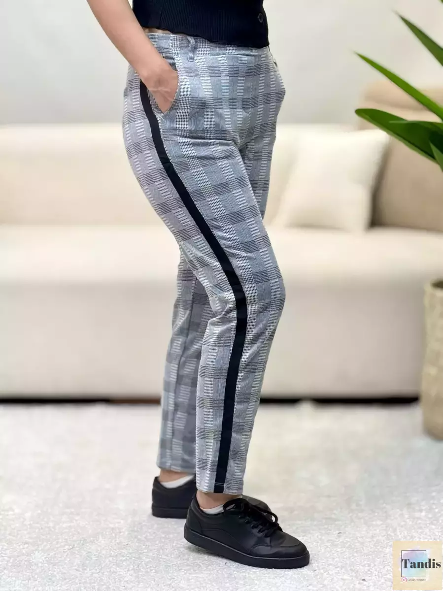 شلوار طوسی چهارخانه up2