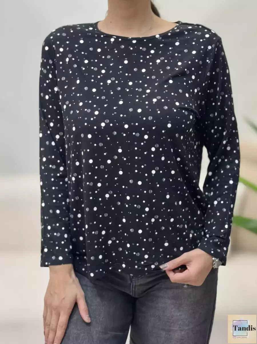 بلوز آستین بلند مشکی خال دار
