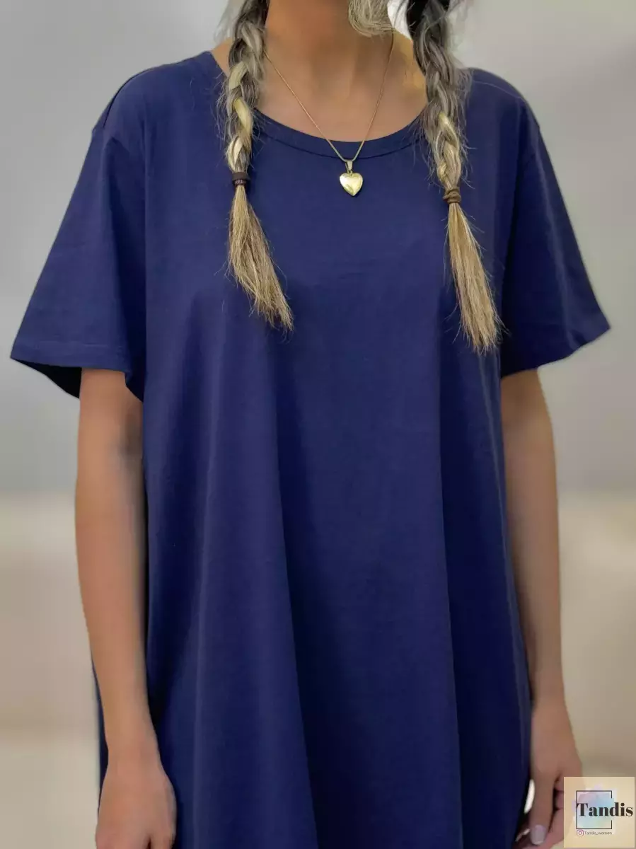 پیراهن ساده سرمه ای قواره دار