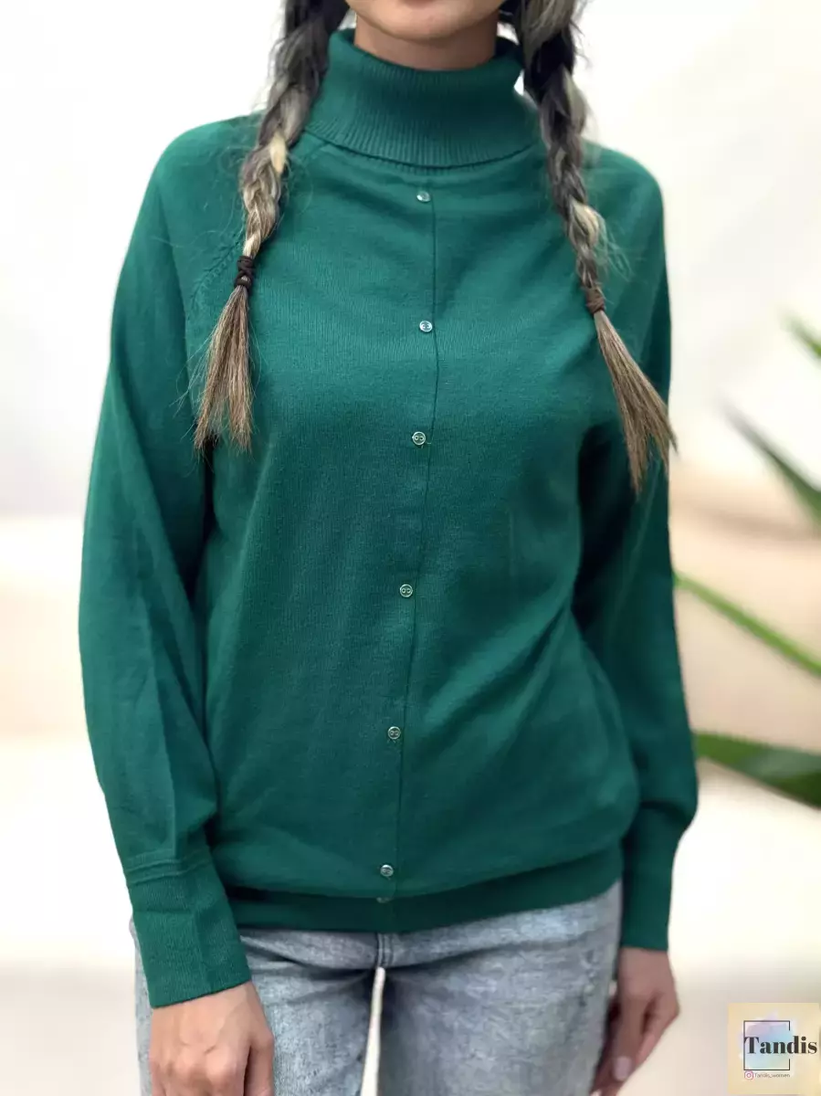 بافت یقه اسکی جلودکمه(سبز-آجری)