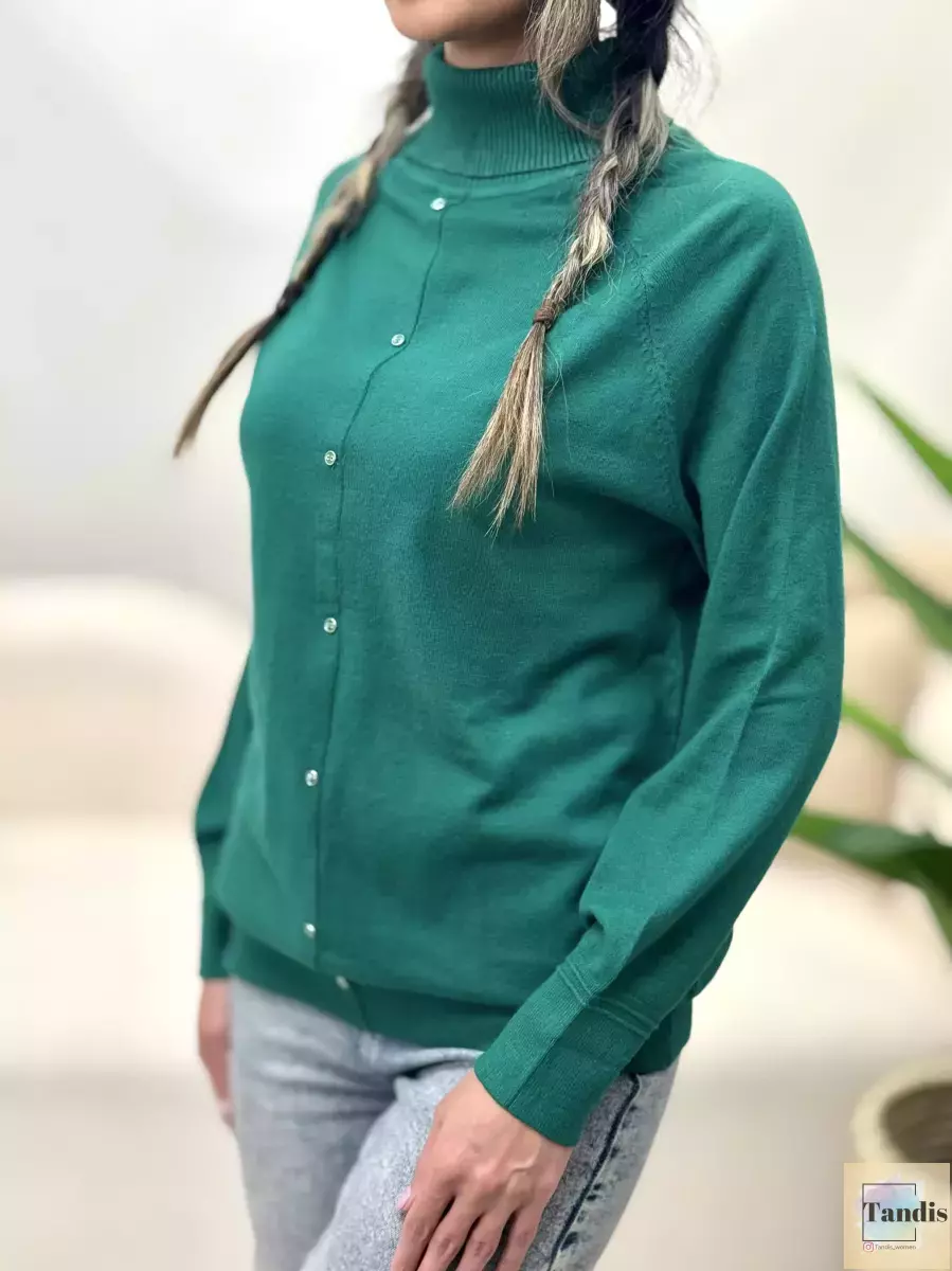 بافت یقه اسکی جلودکمه(سبز-آجری)