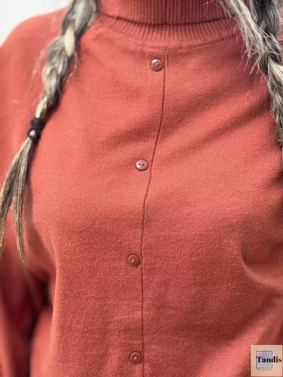 بافت یقه اسکی جلودکمه(سبز-آجری)