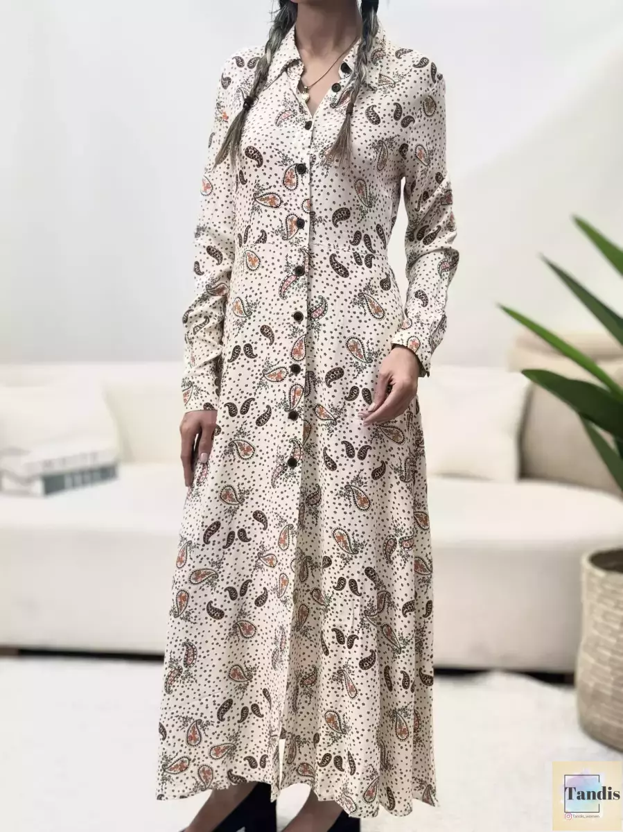 پیراهن  کرم طرحدار