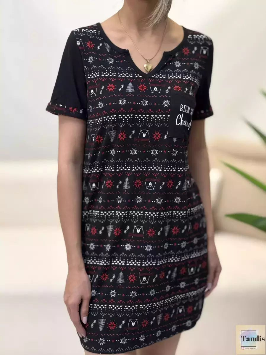 تونیک رنه رووف (مشکی طرحدار-چهارخونه قرمز)