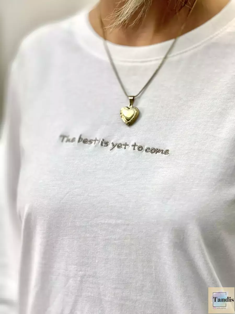 تیشرت آستین بلند سفید THE BEST(گلدوزی مشکی-گلدوزی کرم)