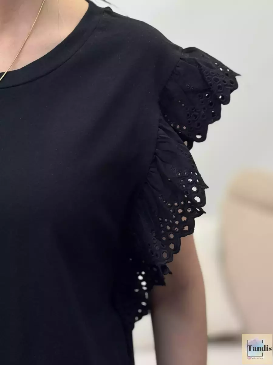 تیشرت آستین خامه دوزی مشکی