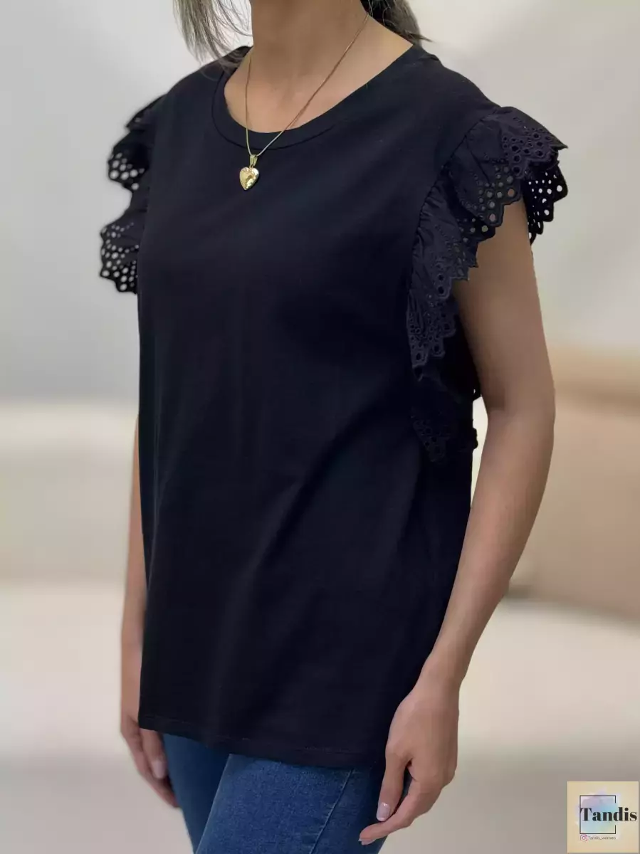 تیشرت آستین خامه دوزی مشکی